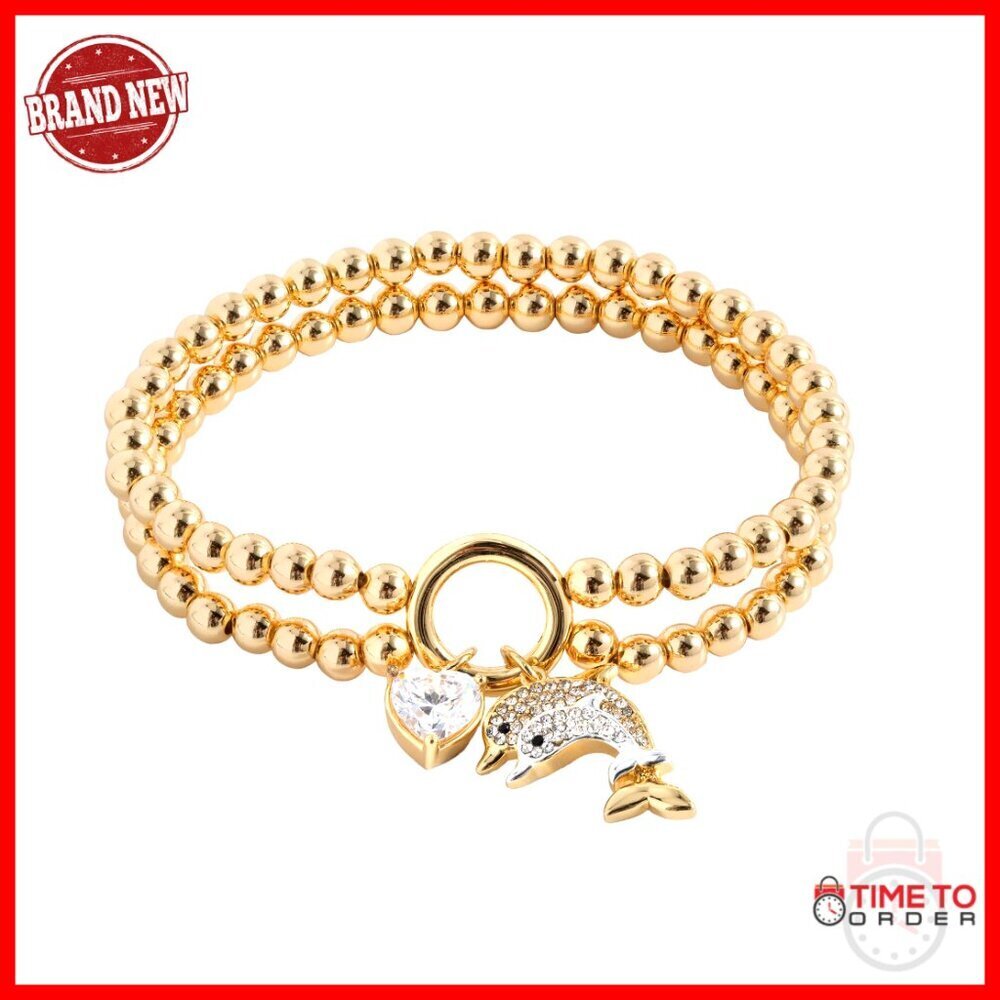 Double Stretch Bracelet with Dolphin Charm, Nickel-Free Brass